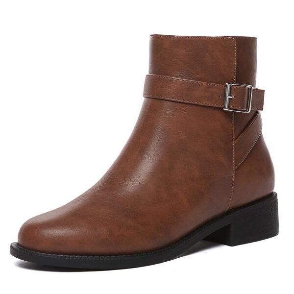 Athlefit Women's Ankle Boots Chunky Low Heel Fashion Round Toe Side Zipper Buckle Booties