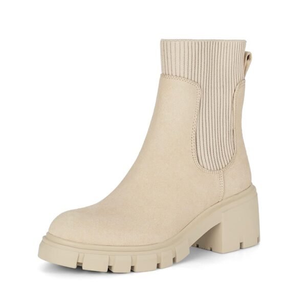Athlefit Women's Chelsea Boots Fashion Slip on Platform Ankle Boots Lug Sole Chunky Booties