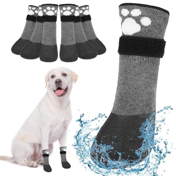 BEAUTYZOO Anti Slip Dog Boots & Paw Protectors for Hot Pavement to Prevent Licking,Waterproof Dog Shoes for Small Medium Large Senior Dogs,6 PCS Grip Socks Rain Booties for Dogs...