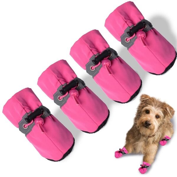 Dog Shoes for Hot Pavement, Anti-Slip Sole Dog Boots & Paw Protector Dog Booties with Reflective Straps Dog Shoes for Small Medium Dogs 4PCS Pink 3
