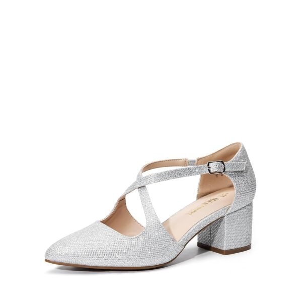 DREAM PAIRS Women's Chunky Heels Dress Pumps Closed Pointed Toe Comfort Cross Strap Block Heel Shoes for Party Dance Wedding