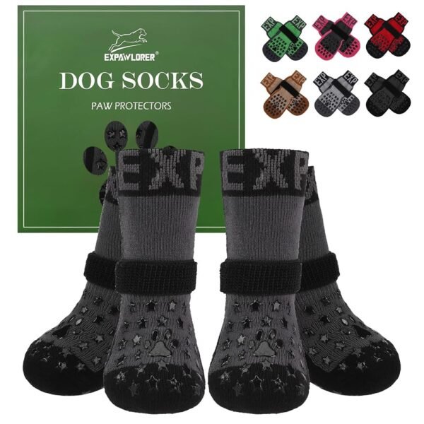 EXPAWLORER Anti Slip Dog Socks to Prevent Licking Paws - Dog Booties for Hardwood Floors, Pet Paw Protectors with Grippers for Winter Outdoor,Dog Boots Shoes for Small Medium...