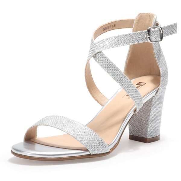 IDIFU Women's IN3 Grace Strappy Block Heels Sandals Comfy Open Toe Chunky Dress Wedding Shoes with Adjustable Cross Strap