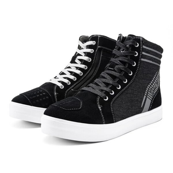 IRON JIA'S Motorcycle Shoes for Men, Anti-Slip Breathable Street Casual Motorcycle Riding Boots with Side Zipper, Ankle Support, Shift Pads Black