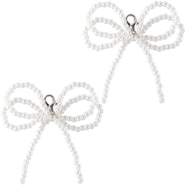 Joez Wonderful Pearl Bow Shoe Charms, Shoe Lace Charm for Sneakers, Pearl Bow Y2K Keychain, Decoration Pearl Charms