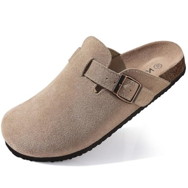 KIDMI Women's Suede Clogs Leather Mules Cork Footbed Sandals Potato Shoes with Arch Support