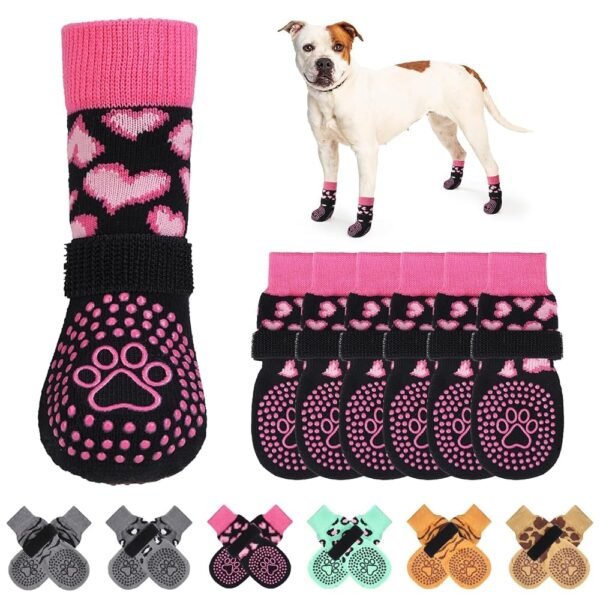 KOOLTAIL Dog Socks for Hardwood Floors to Prevent Licking Anti Slip, Dog Boots for Hot/Cold Pavement, Paw Protector with Grippers Traction Dog Shoes Booties for Small Medium...