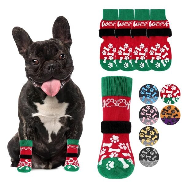 KOOLTAIL Non-Slip Dog Socks for Hardwood Floors, Dog Socks with Grippers for Hot/Cold Pavement, Outdoor Dog Shoes Booties&Paw Protector to Prevent Licking for Small Medium Large...