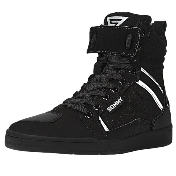 Men Casual Motorcycle Shoes Suede Riding High Top Sneakers, Cowhide with Double Layer,with Gear Shift Pad and Side Zipper