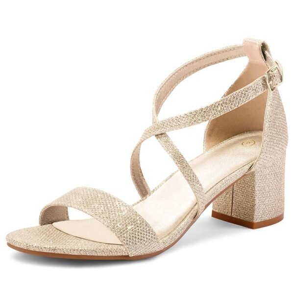 mysoft Women's 2.25 Inch Low Chunky Heels Dress Pump Open Toe Cross Ankle Strap Wedding Block Heeled Sandals
