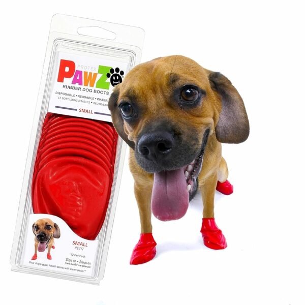 PawZ Rubber Dog Boots for Paws to 2 1/2" - All-Weather Dog Booties for Hot Pavement, Sand, Snow, Mud, and Rain - Anti Slip Dog Socks - S, Red