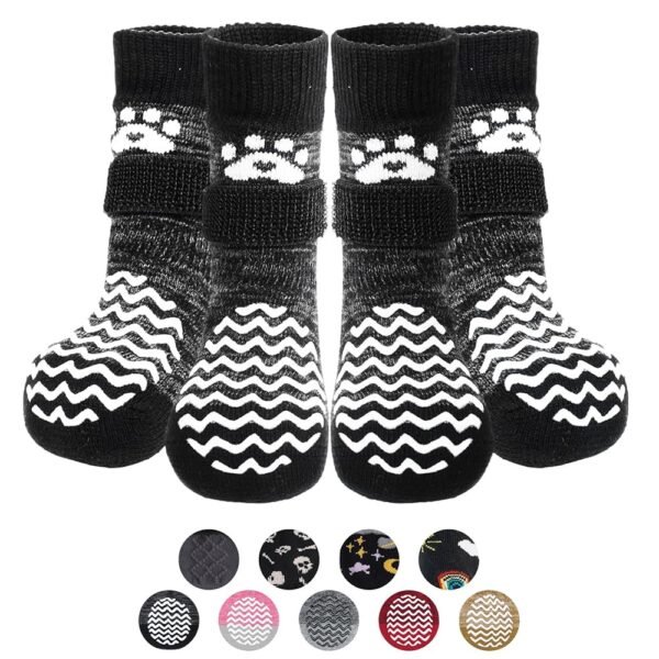PUPTECK Anti Slip Dog Socks 2 Pairs with Double Grippers for Hardwood Floors, Shoes for Hot/Cold Pavement, Boots & Paws Protectors to Prevent Licking, Traction Booties for...