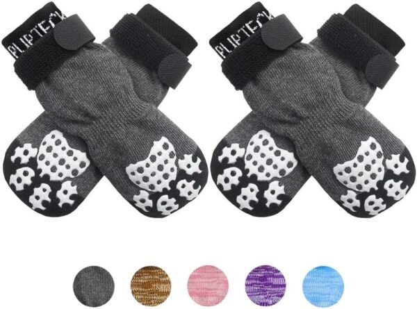 PUPTECK Anti-Slip Dog Socks with Double Sides Grips for Small Medium Large Dogs Hardwood Floors Prevents Licking, Dog Shoes for Hot Pavement Traction Control Paw Protector for...