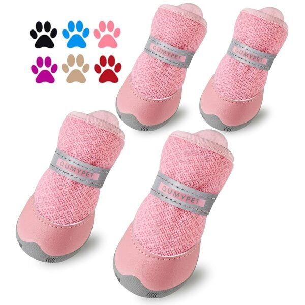 QUMY 4PCS Dog Shoes for Small Dogs, Hot Pavement Summer Puppy Dog Boots & Paw Protectors with Soft Skid-Resistant Rubber Sole, Mesh Breathable Dog Booties for Hardfloors,...