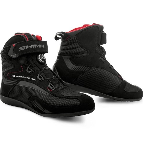 SHIMA EXO Vented, Motorcycle Shoes for Men | Breathable, Reinforced Street Riding Shoes with ATOP Closure System, Ankle Support, Anti-Slip Sole, Gear Pad (Black, 10)