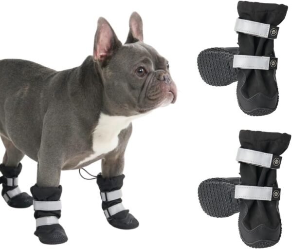 Spark Paws Water-Resistant Dog Boots for Medium Large Dogs, Anti-Slip Dog Shoe Booties Paw Protector for Rain Snow Hiking Reflective Straps 4PCS - Black, A