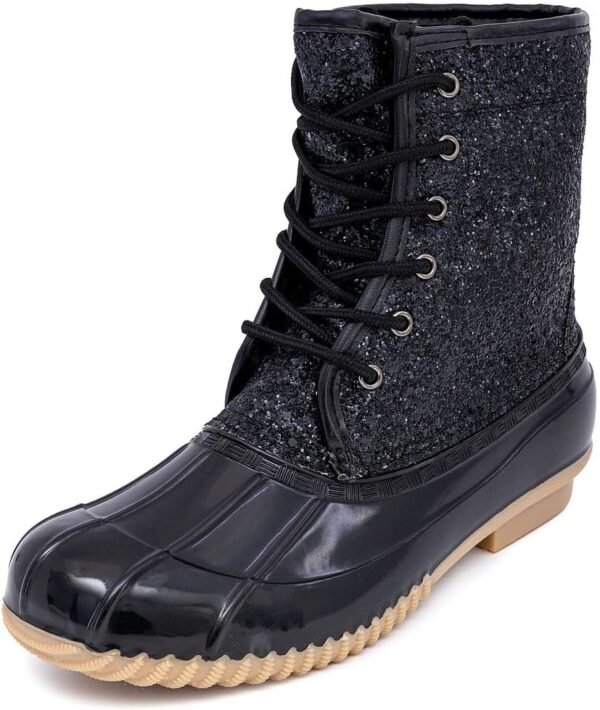 Sugar Women's Glitter Duck Boots | Stylish Lace-Up, Cozy Traction Sole | Perfect for Cold, Rainy, or Snowy Days | Trendy Booties - Skipper