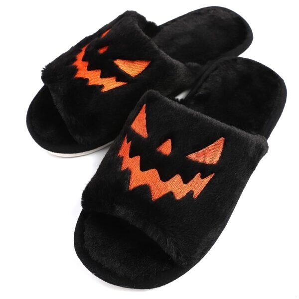 TITTOK Spooky Slides Halloween Slippers Jack O Lantern Pumpkin Soft Plush Cozy Open Toe Indoor Outdoor Fuzzy Slippers Gifts For Girls Women Girlfriend Men