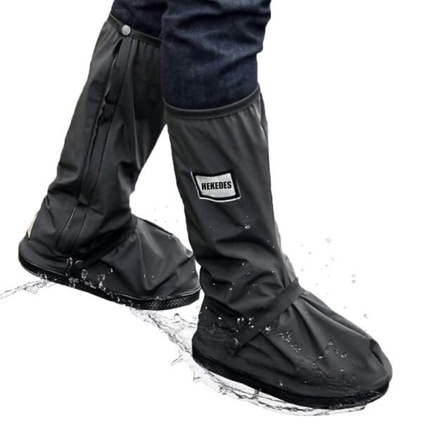 Waterproof Shoe Covers, Reusable & Foldable Rain Boot Shoe Cover with Zipper, Non-Slip, Reflector, Men Women Rain Gear, Black