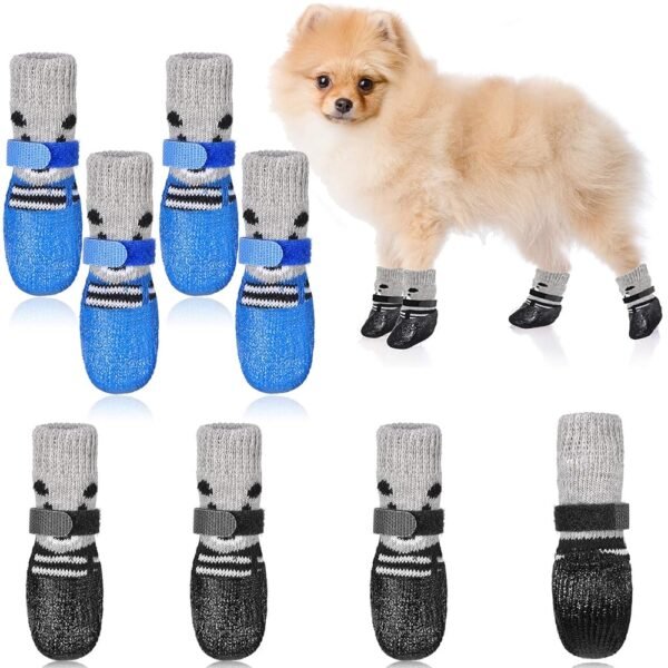 Weewooday 2 Sets Dog Cat Boots Shoes Socks Waterproof Dog Shoes Rain Snow Dog Booties Anti-Slip Dog Sock Shoes with Adjustable Drawstring for Small Puppy (S)
