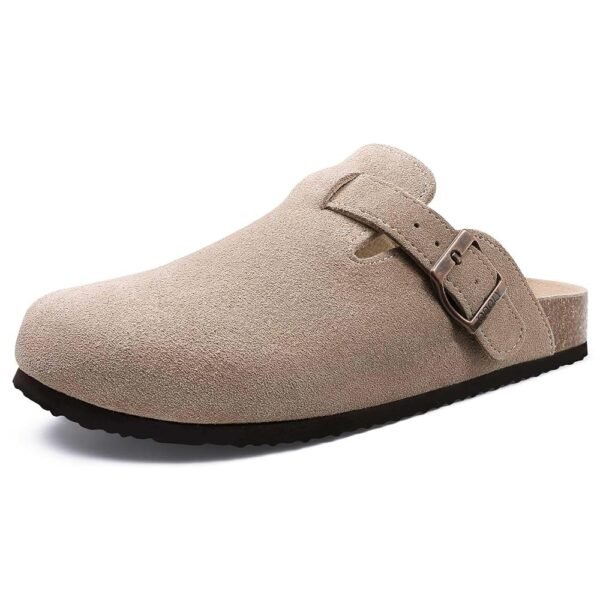 Women's Suede Clogs Soft Cork Footbed Leather Mules Comfort Potato Shoes with Arch Support