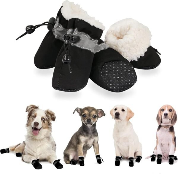 YAODHAOD Dog Shoes for Winter, Dog Boots & Paw Protectors, Fleece Warm Snow Booties for Puppy with Reflective Strip Anti-Slip Rubber Sole for Small Medium Size Dogs,Size 3:...